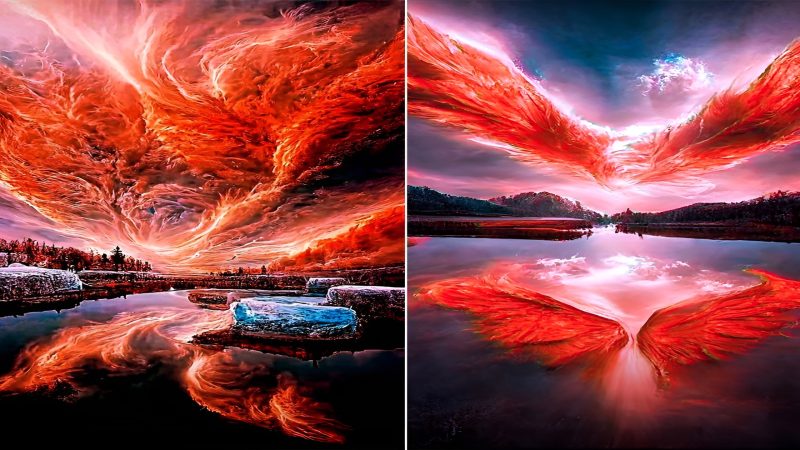 The Red and Orange Painting in the Sky Creates a Stunning Scene with Wings Spread