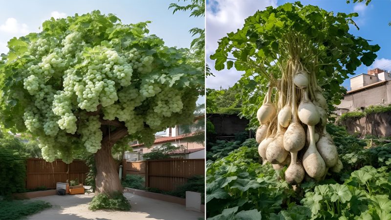 “Nature’s Marvel: Ground-Growing Fruits and Vegetables Thrive on Towering Trees”