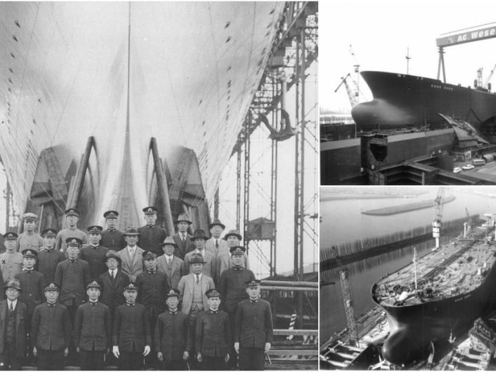 Chief Shipbuilders of Japanese Fleet Carrier Shōkaku Pose with the Vessel Before Launch on May 30, 1939