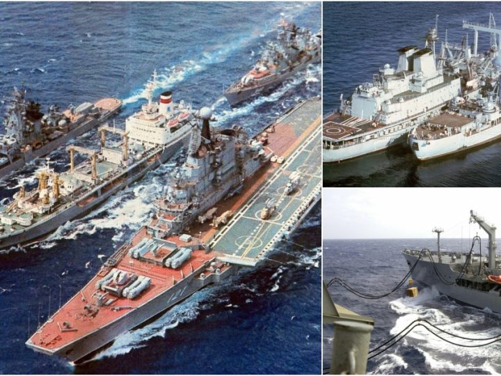 Russian Naval Operations: Soviet Replenishment Oiler BEREZINA Refuels Aircraft Carrier KIEV and Guided Missile Warships Simultaneously