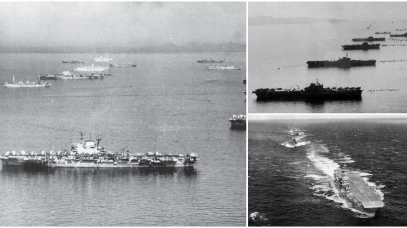 British Pacific Fleet (TF 57) Aircraft Carriers Anchored in San Pablo Bay, Leyte, Philippines, April 1945